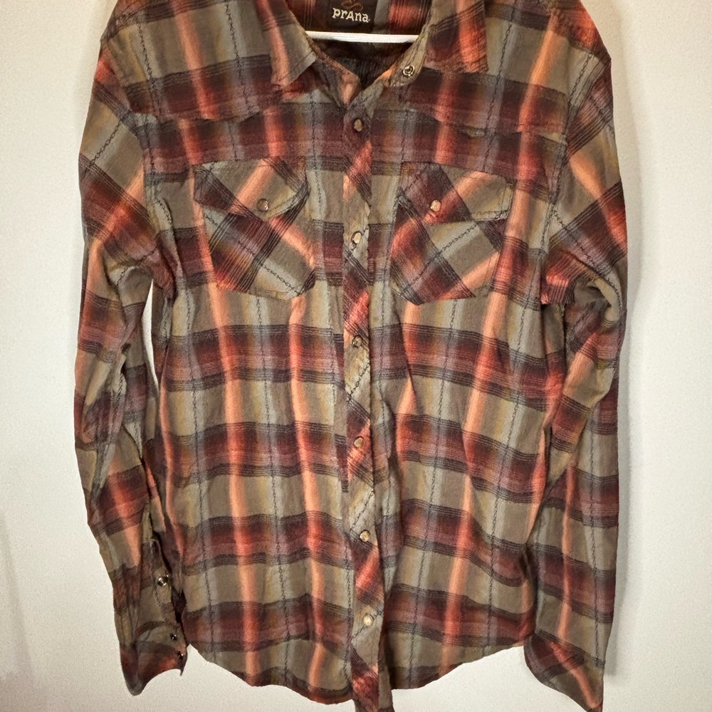 Prana Men's Casual Plaid Shirt - Red and Gray